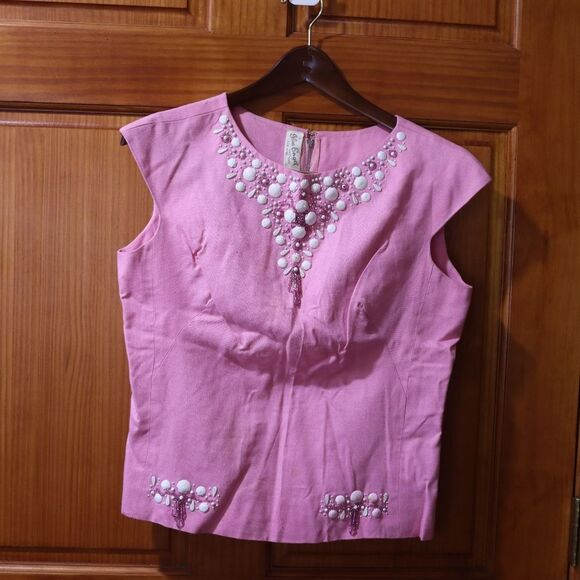 Ilsa Engel Vintage Pink Seashell 1950s Vintage Top 12 - Picture 2 of 16
